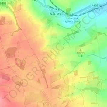 Mapa topográfico Kelby, altitud, relieve