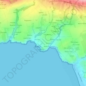Mapa topográfico Keric Bian, altitud, relieve