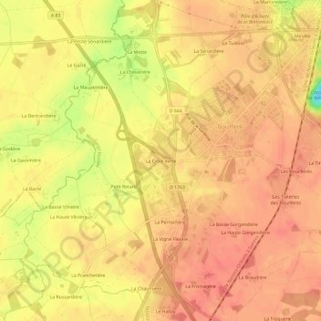 Mapa topográfico La Croix Verte, altitud, relieve