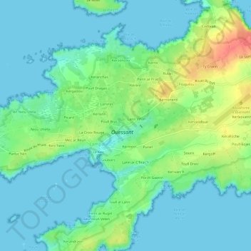 Mapa topográfico Kernigou, altitud, relieve