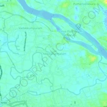 Mapa topográfico Chendamangalam, altitud, relieve