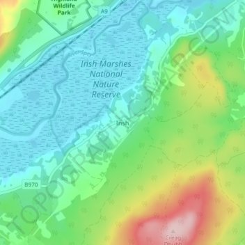 Mapa topográfico Insh, altitud, relieve