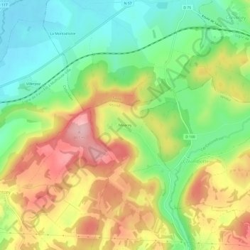 Mapa topográfico Miserey, altitud, relieve