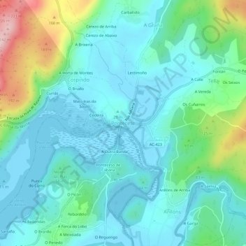 Mapa topográfico Ponteceso, altitud, relieve