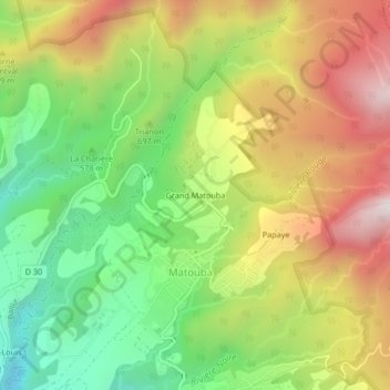 Mapa topográfico Grand Matouba, altitud, relieve