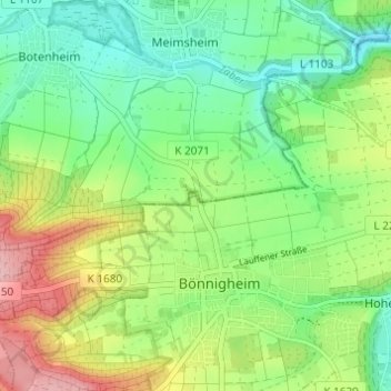 Mapa topográfico Bellevue, altitud, relieve