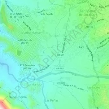 Mapa topográfico Bella Pampa, altitud, relieve