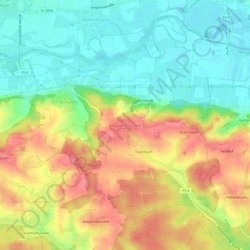 Mapa topográfico Wippenhausen, altitud, relieve