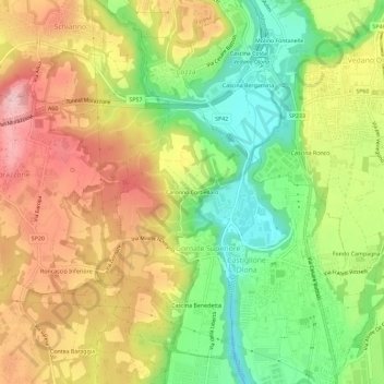Mapa topográfico Caronno Corbellaro, altitud, relieve
