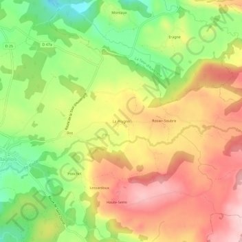 Mapa topográfico La Prugne, altitud, relieve