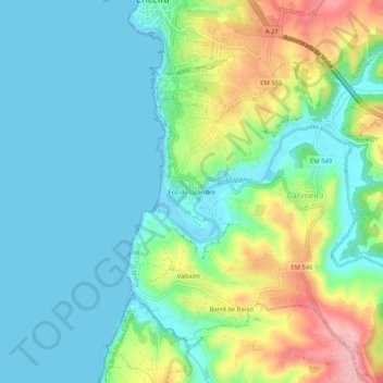 Mapa topográfico Foz do Lizandro, altitud, relieve