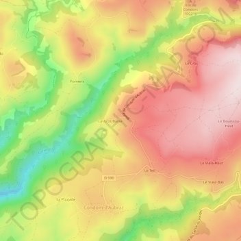 Mapa topográfico Lasbros, altitud, relieve