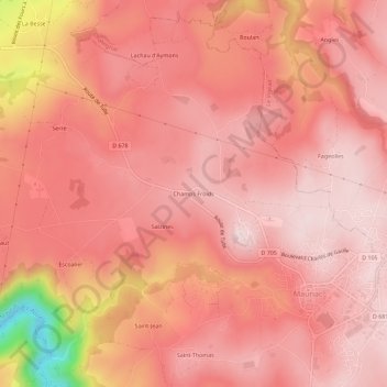Mapa topográfico Champs Froids, altitud, relieve
