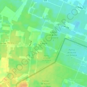 Mapa topográfico El Roble, altitud, relieve