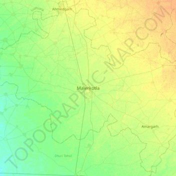 Mapa topográfico Malerkotla, altitud, relieve