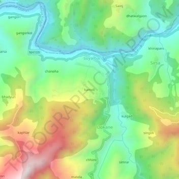 Mapa topográfico kamoli, altitud, relieve