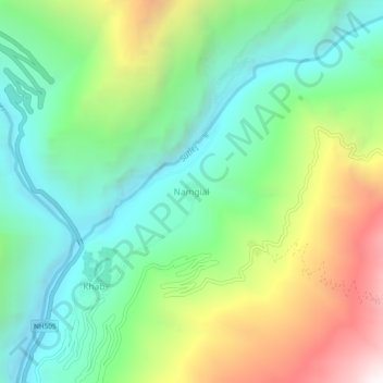 Mapa topográfico Namgial, altitud, relieve