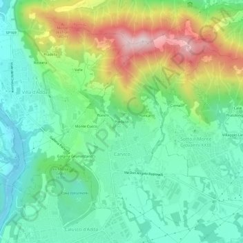 Mapa topográfico Predazzi, altitud, relieve