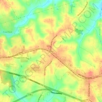 Mapa topográfico Colfax, altitud, relieve