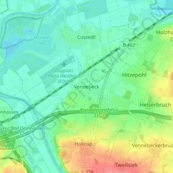 Mapa topográfico Vennebeck, altitud, relieve