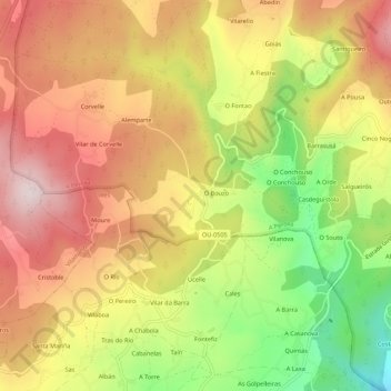 Mapa topográfico Gueral, altitud, relieve