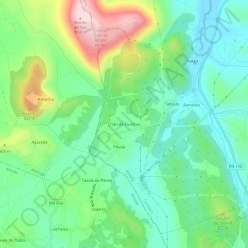 Mapa topográfico Chão de Ourique, altitud, relieve
