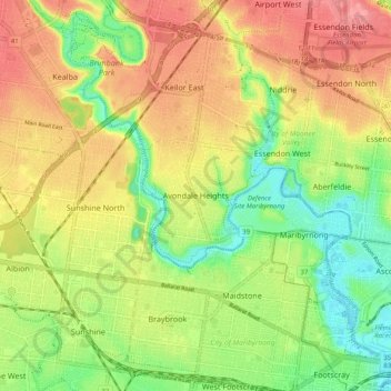 Mapa topográfico Avondale Heights, altitud, relieve