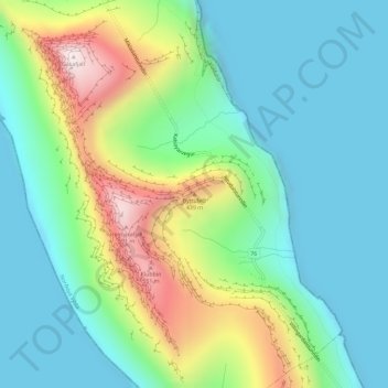 Mapa topográfico Byttufelli, altitud, relieve
