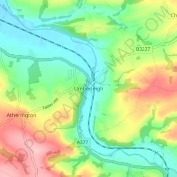 Mapa topográfico Umberleigh, altitud, relieve