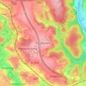 Mapa topográfico Polzhausen, altitud, relieve