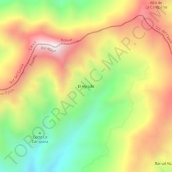Mapa topográfico El Agrado, altitud, relieve
