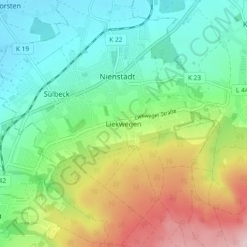 Mapa topográfico Liekwegen, altitud, relieve