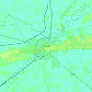 Mapa topográfico Contai, altitud, relieve