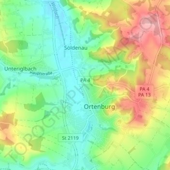 Mapa topográfico Kamm, altitud, relieve
