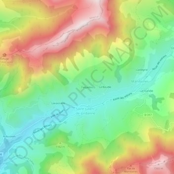Mapa topográfico Felgadou, altitud, relieve