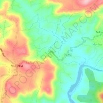 Mapa topográfico Adhur, altitud, relieve