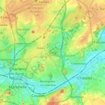 Mapa topográfico Gilly, altitud, relieve