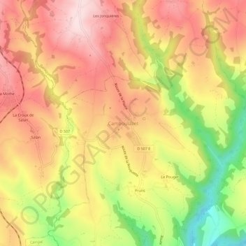 Mapa topográfico Camboulazet, altitud, relieve