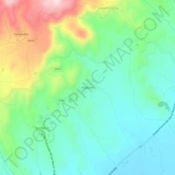 Mapa topográfico Pugliano, altitud, relieve