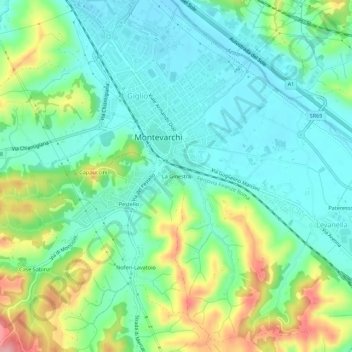 Mapa topográfico La Ginestra, altitud, relieve