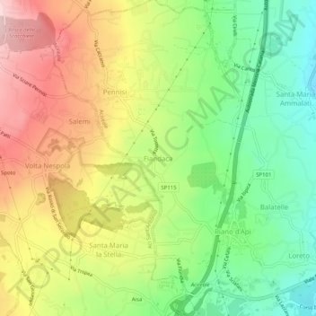 Mapa topográfico Fiandaca, altitud, relieve