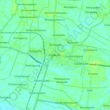 Mapa topográfico Palakollu, altitud, relieve