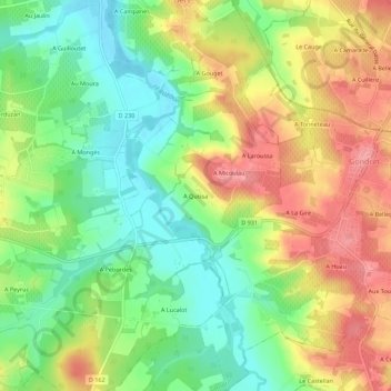 Mapa topográfico A Quissa, altitud, relieve