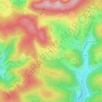 Mapa topográfico Lehen, altitud, relieve