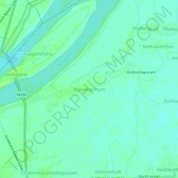 Mapa topográfico Manakunnam, altitud, relieve