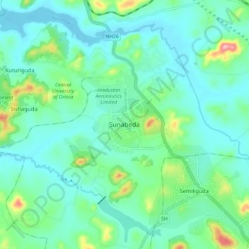 Mapa topográfico Sunabeda, altitud, relieve