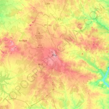 Mapa topográfico Beja, altitud, relieve