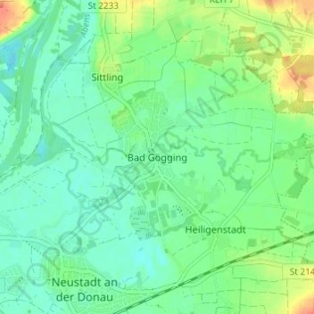 Mapa topográfico Bad Gögging, altitud, relieve