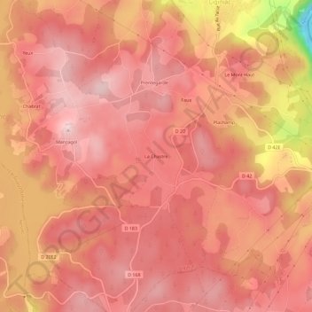 Mapa topográfico La Chastre, altitud, relieve