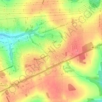 Mapa topográfico Lagoas, altitud, relieve